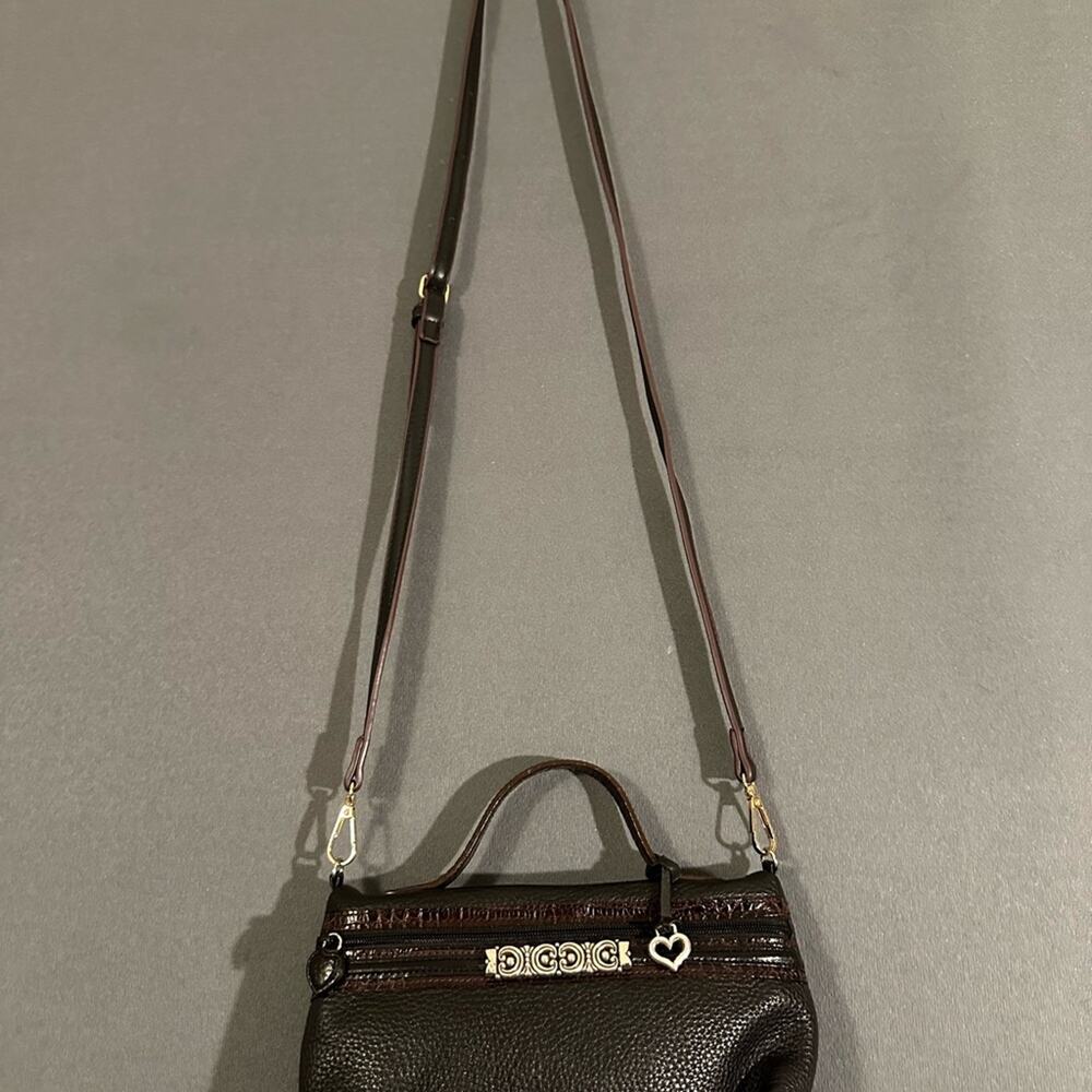 Brighton Black and Brown Crossbody Bag with Adjustable Strap and Silver Accents